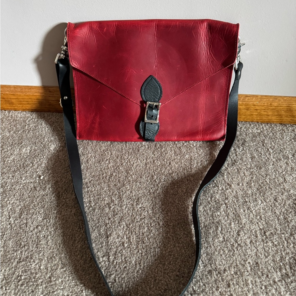 Red and Black Crossbody Bag with Adjustable Strap